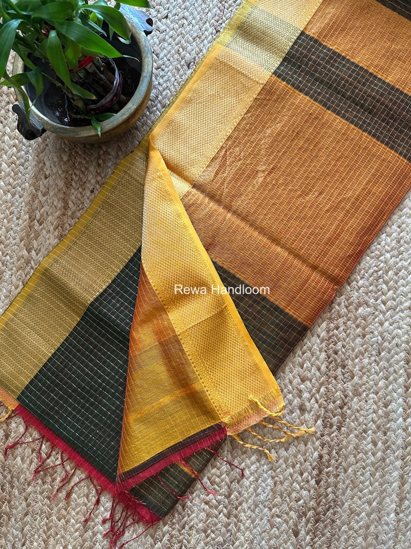 Maheshwari Green Zari Checks Saree ZCHX488