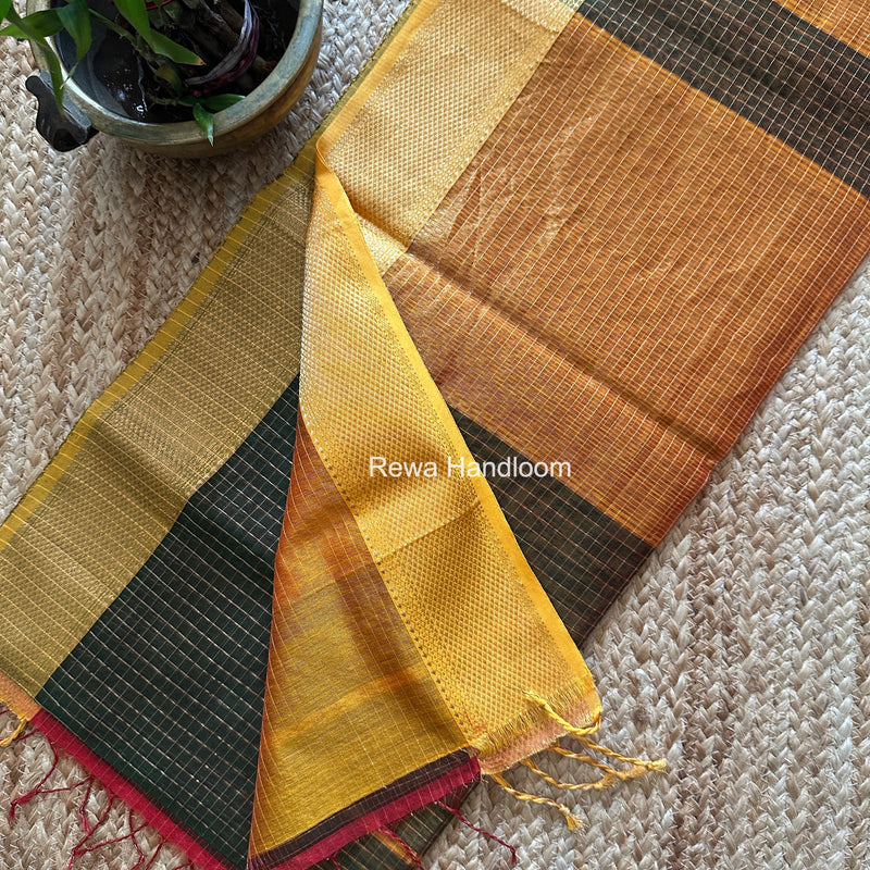 Maheshwari Green Zari Checks Saree ZCHX488