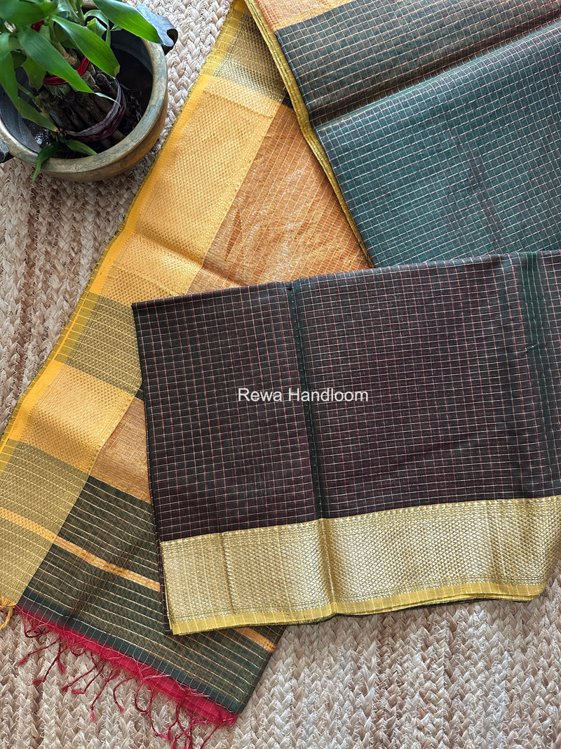 Maheshwari Green Zari Checks Saree ZCHX488