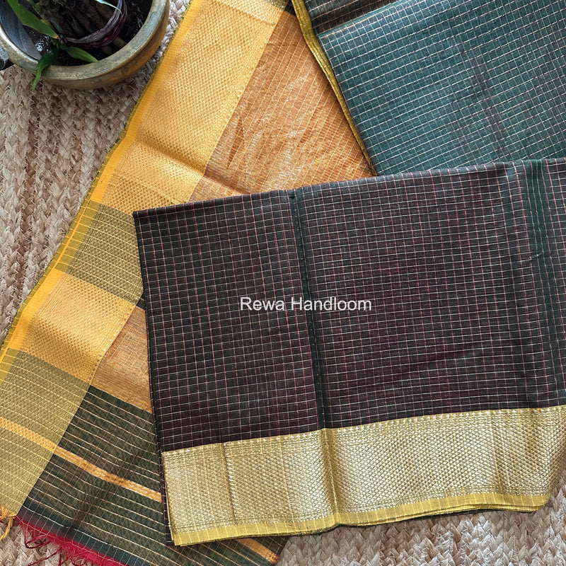 Maheshwari Green Zari Checks Saree ZCHX488