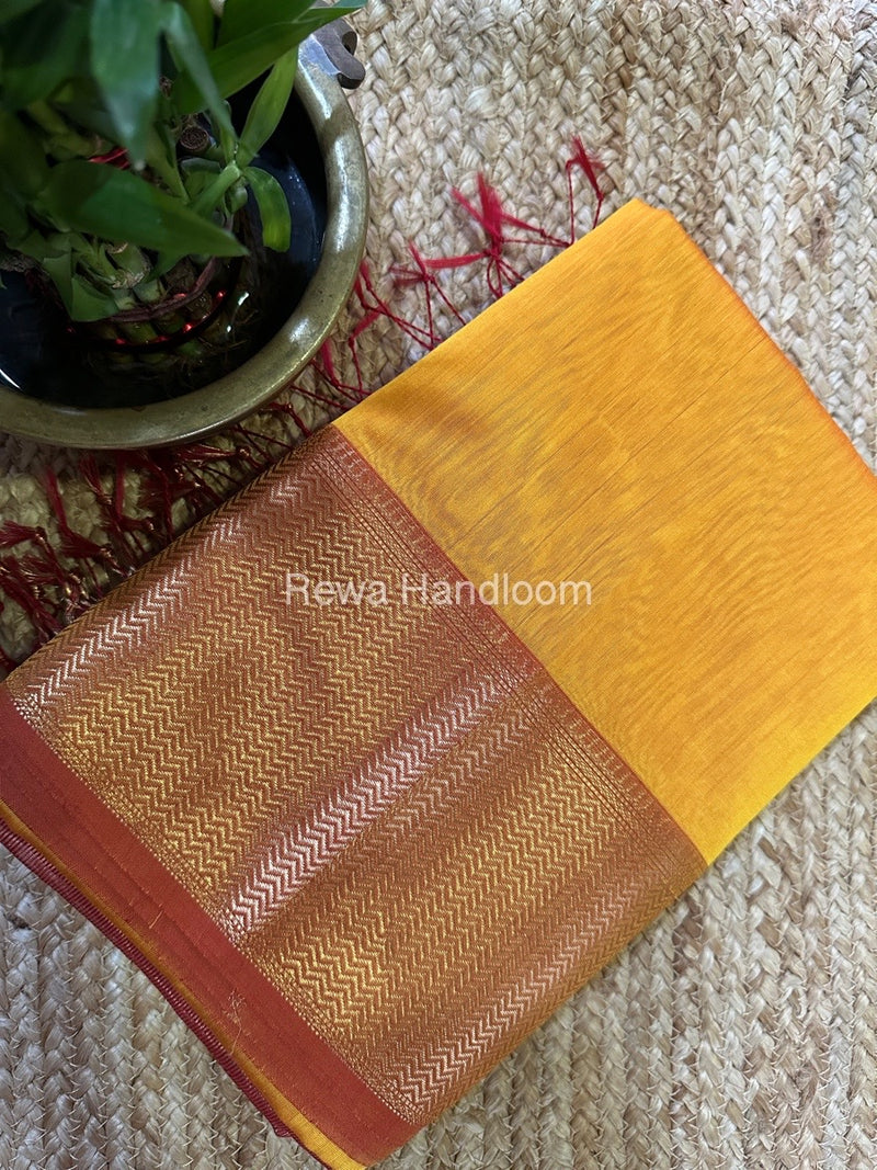 Maheshwari Mustard Yellow Zari Skirt Saree ZS098