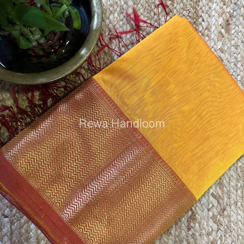 Maheshwari Mustard Yellow Zari Skirt Saree ZS098