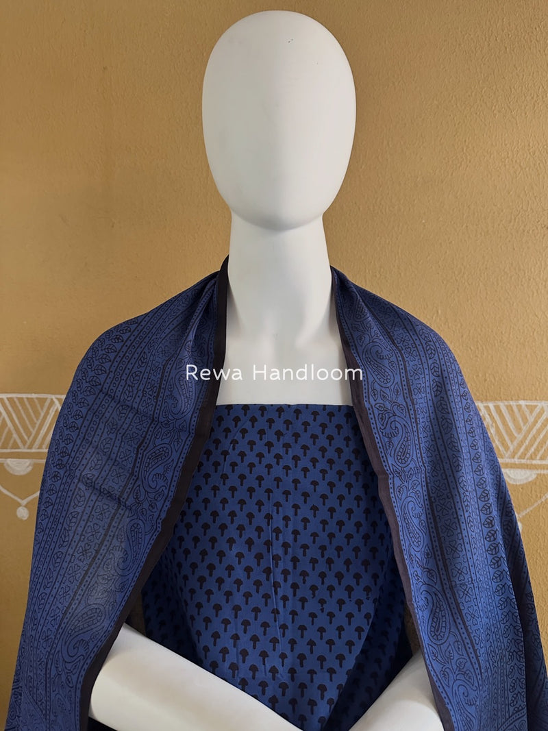 Blue-Black Bagh Print Cotton Suit BGCSJ037
