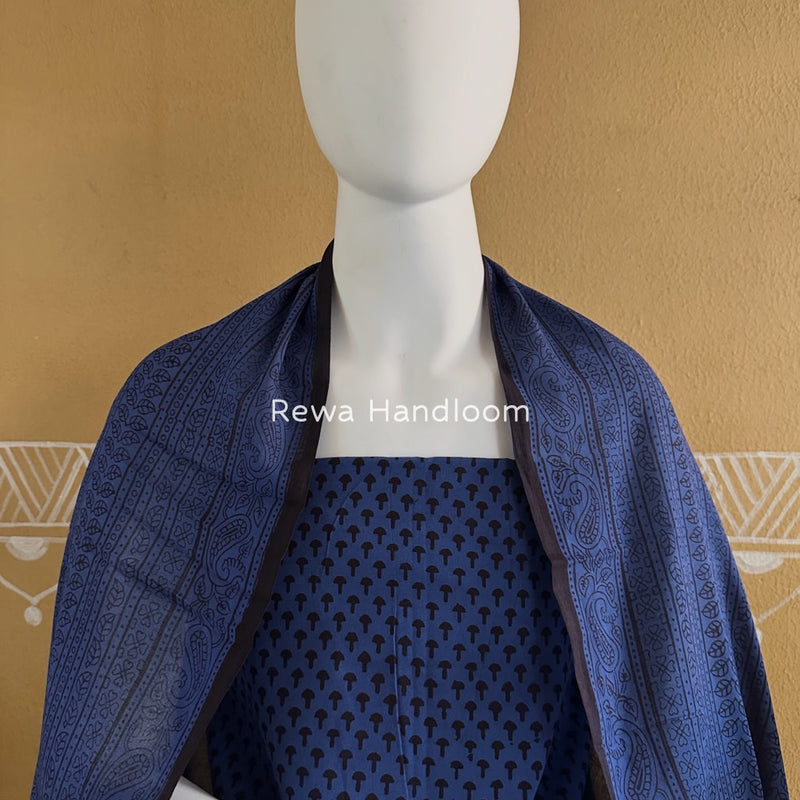 Blue-Black Bagh Print Cotton Suit BGCSJ037