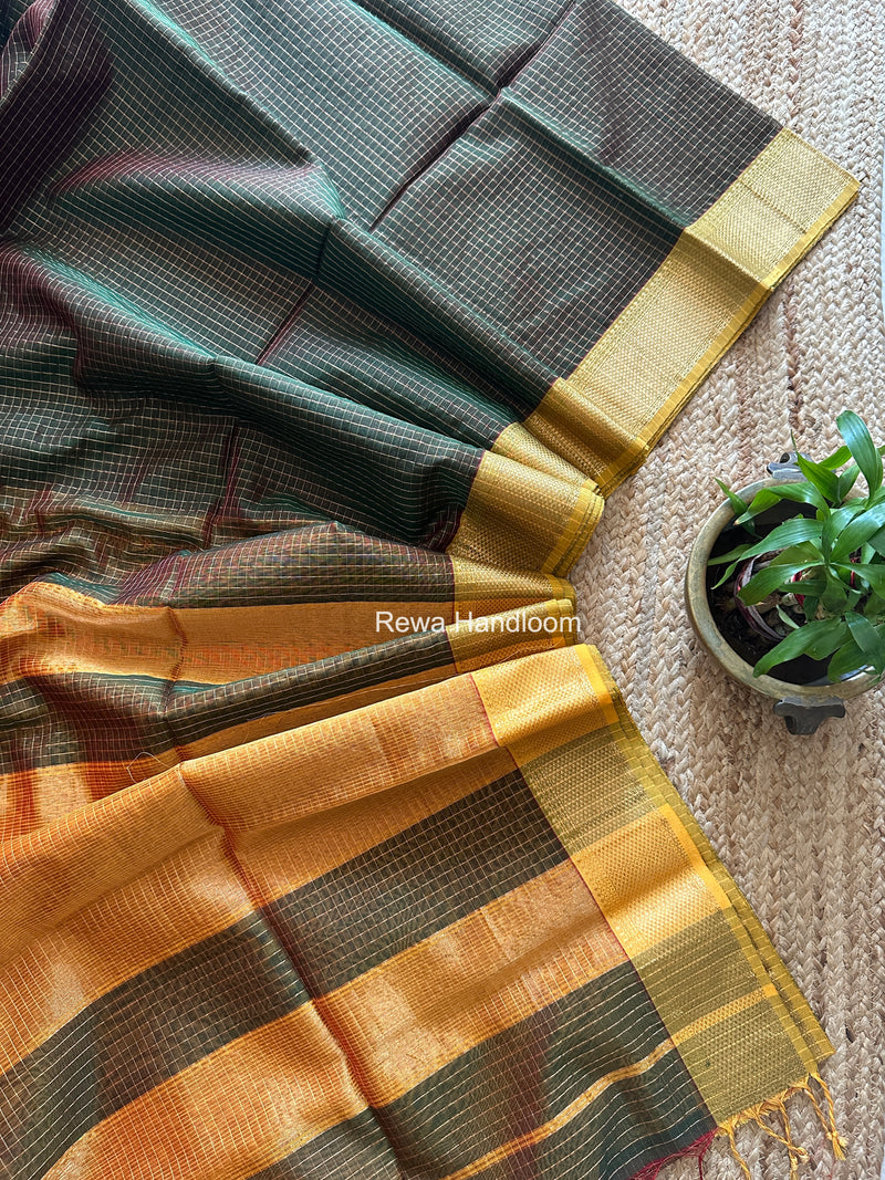 Maheshwari Green Zari Checks Saree ZCHX488