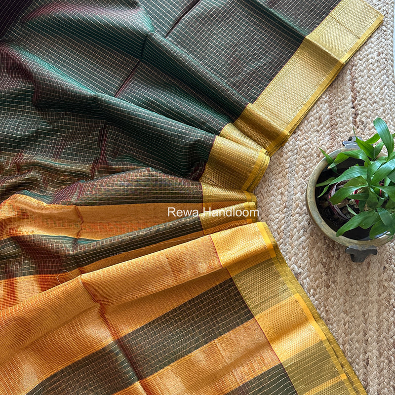 Maheshwari Green Zari Checks Saree ZCHX488