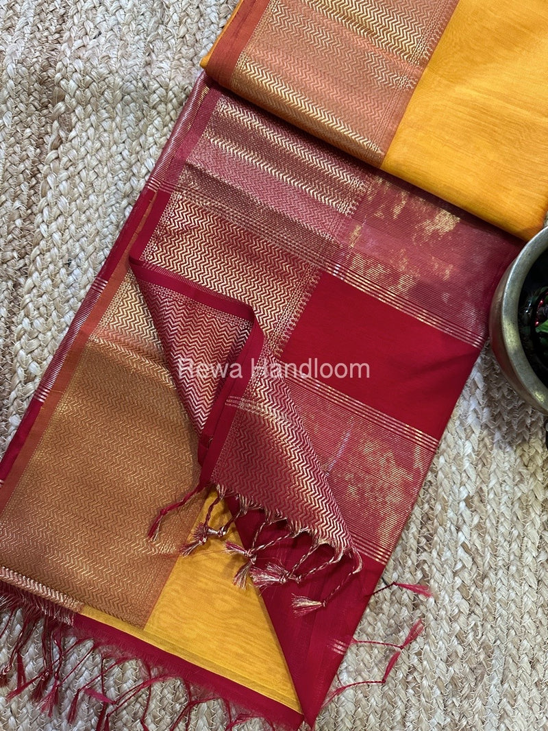 Maheshwari Mustard Yellow Zari Skirt Saree ZS098