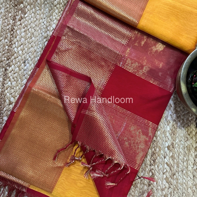 Maheshwari Mustard Yellow Zari Skirt Saree ZS098