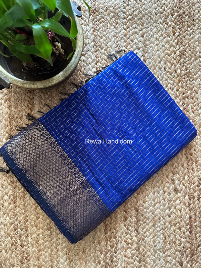 Maheshwari Blue Zari Checks Saree ZCHX483