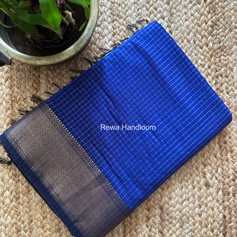 Maheshwari Blue Zari Checks Saree ZCHX483