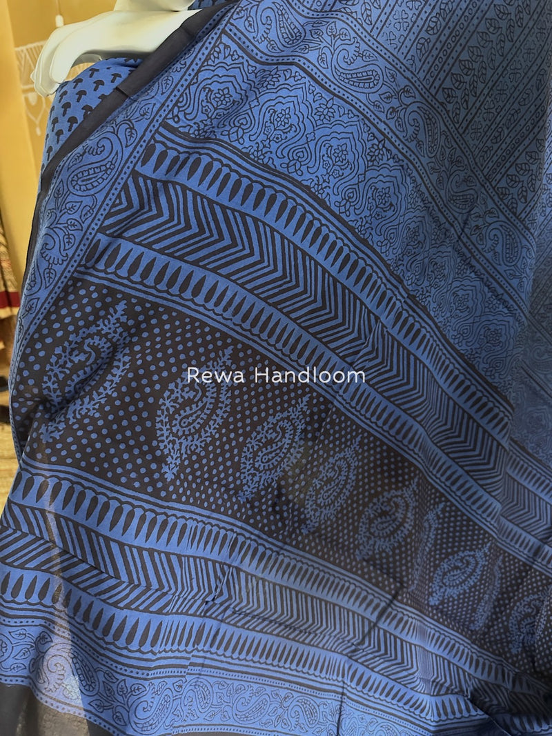 Blue-Black Bagh Print Cotton Suit BGCSJ037