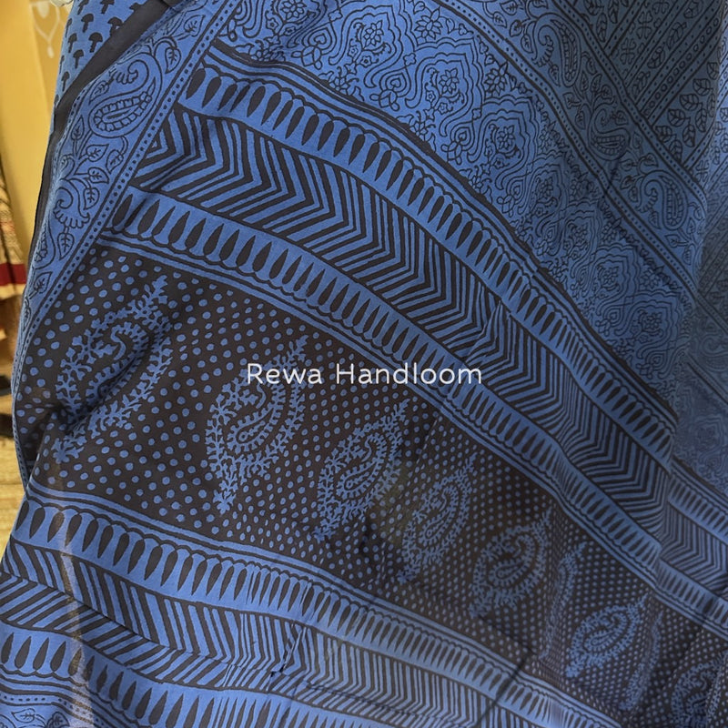 Blue-Black Bagh Print Cotton Suit BGCSJ037