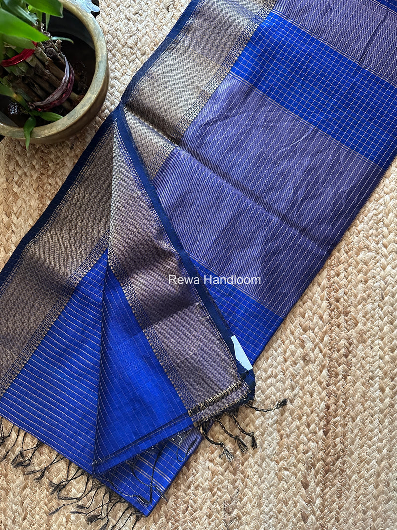 Maheshwari Blue Zari Checks Saree ZCHX483