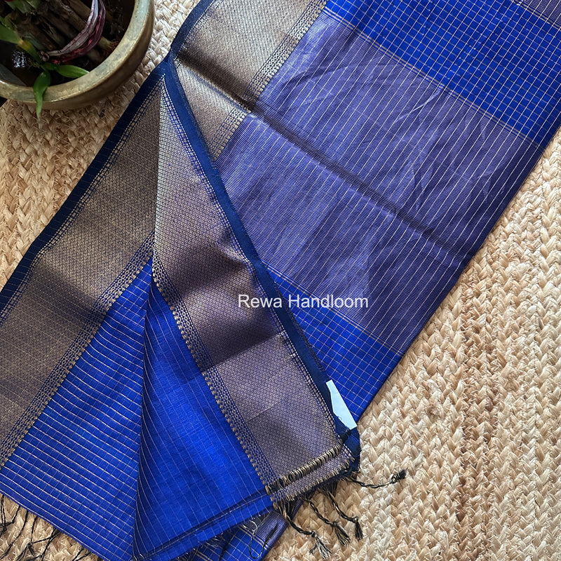 Maheshwari Blue Zari Checks Saree ZCHX483