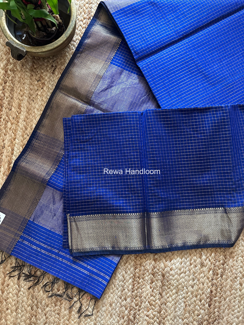 Maheshwari Blue Zari Checks Saree ZCHX483