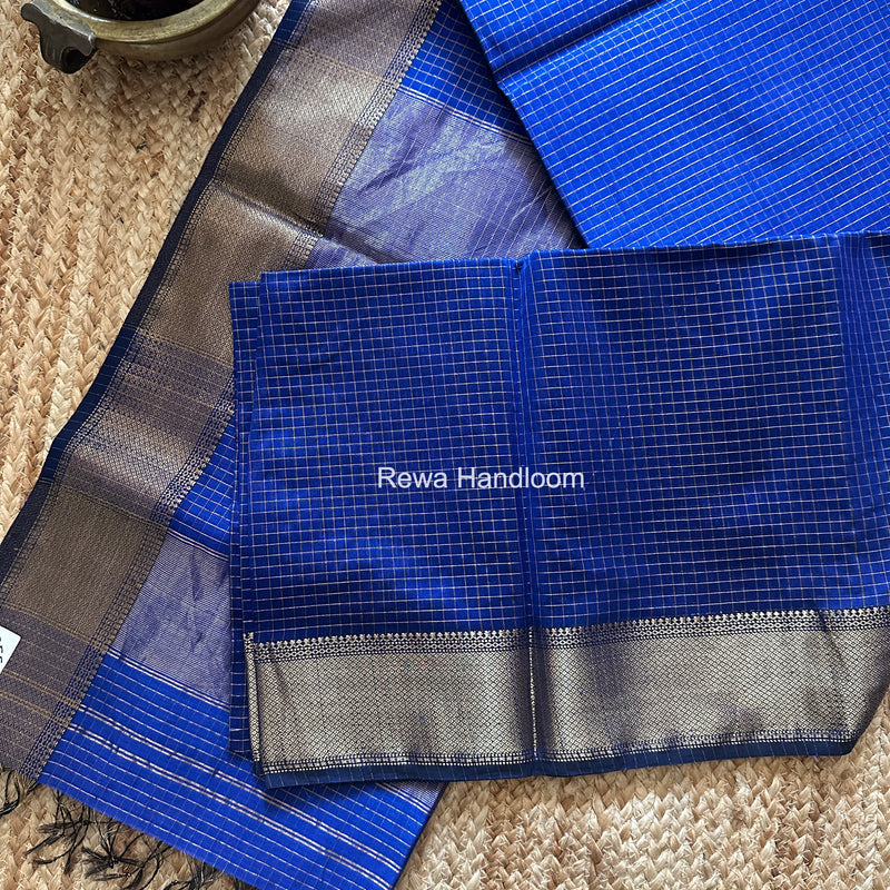 Maheshwari Blue Zari Checks Saree ZCHX483