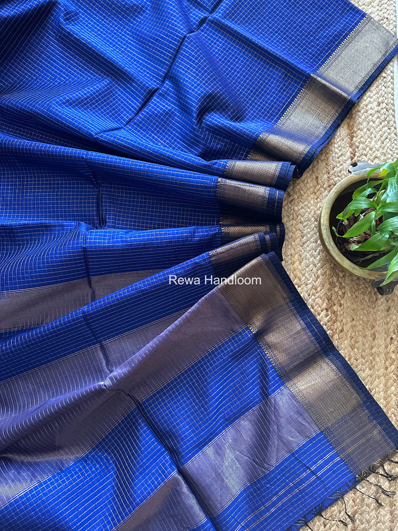 Maheshwari Blue Zari Checks Saree ZCHX483