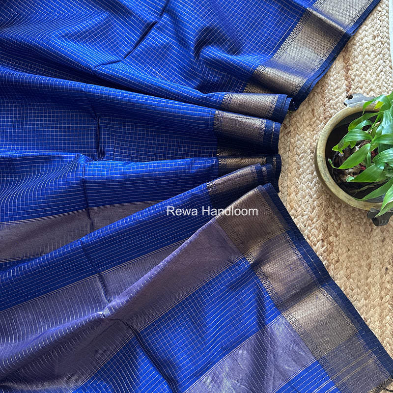 Maheshwari Blue Zari Checks Saree ZCHX483