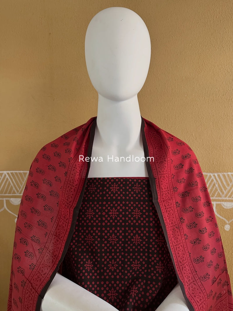 Black-Red Bagh Print Cotton Suit BGCSJ056