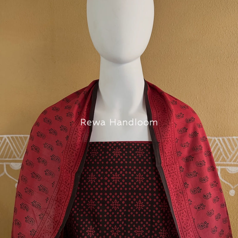 Black-Red Bagh Print Cotton Suit BGCSJ056