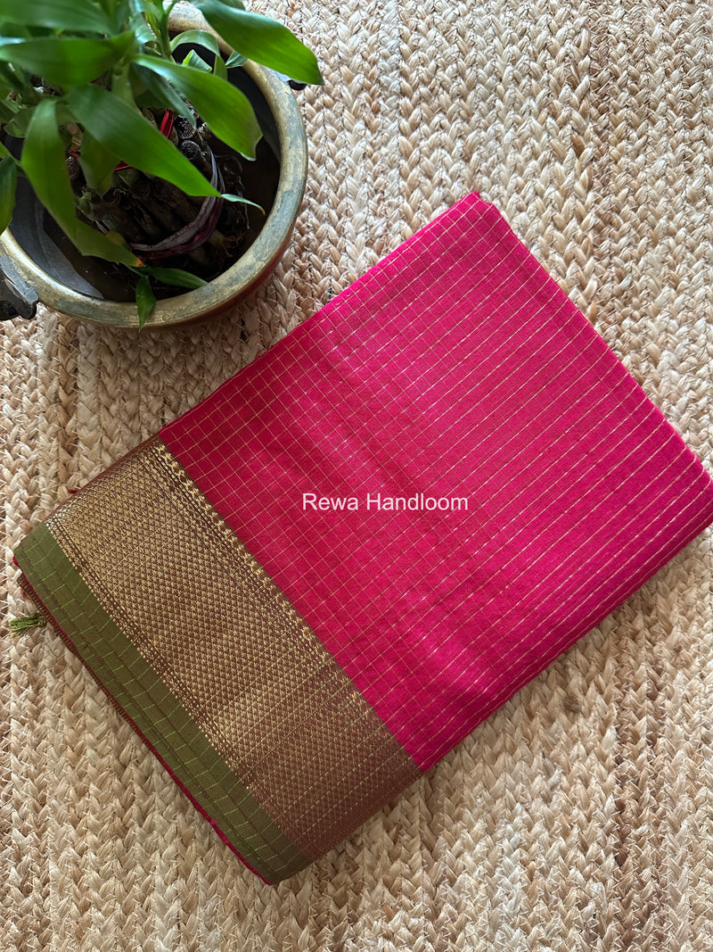 Maheshwari Rani Pink Zari Checks Saree ZCHX465