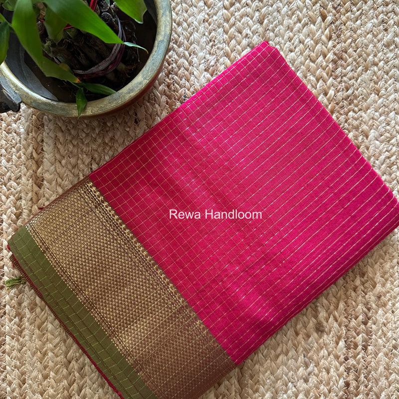 Maheshwari Rani Pink Zari Checks Saree ZCHX465