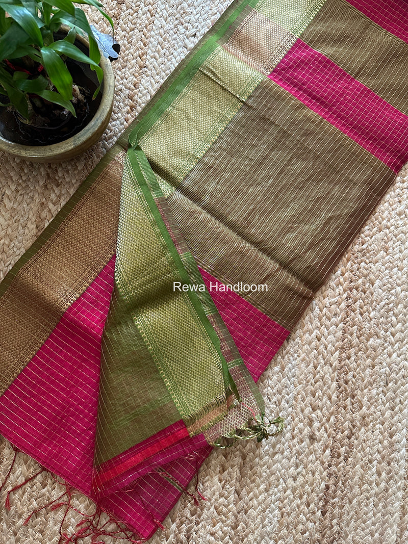 Maheshwari Rani Pink Zari Checks Saree ZCHX465