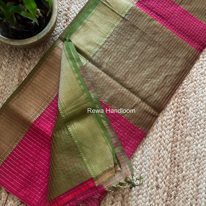 Maheshwari Rani Pink Zari Checks Saree ZCHX465