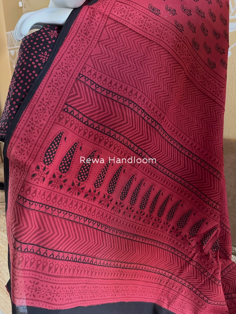Black-Red Bagh Print Cotton Suit BGCSJ056