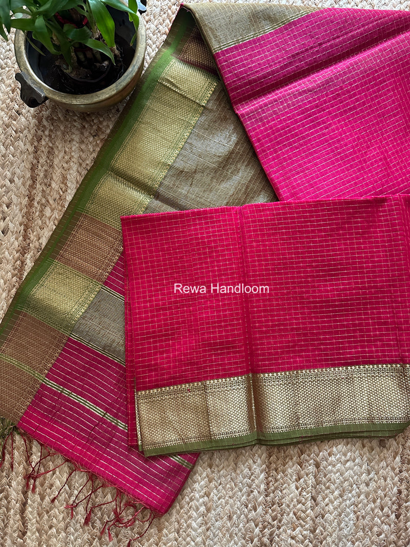 Maheshwari Rani Pink Zari Checks Saree ZCHX465