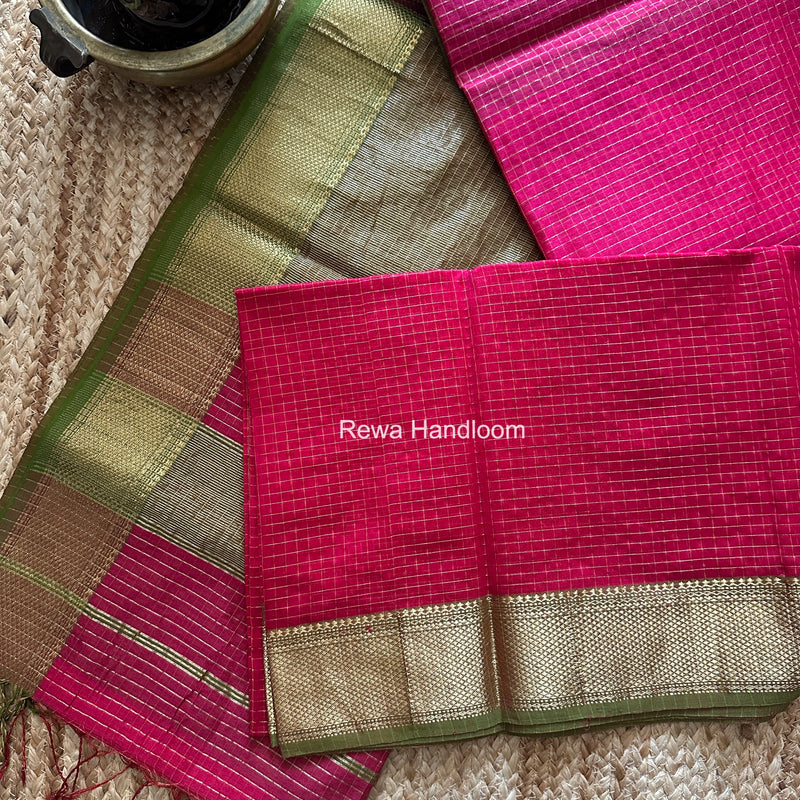 Maheshwari Rani Pink Zari Checks Saree ZCHX465