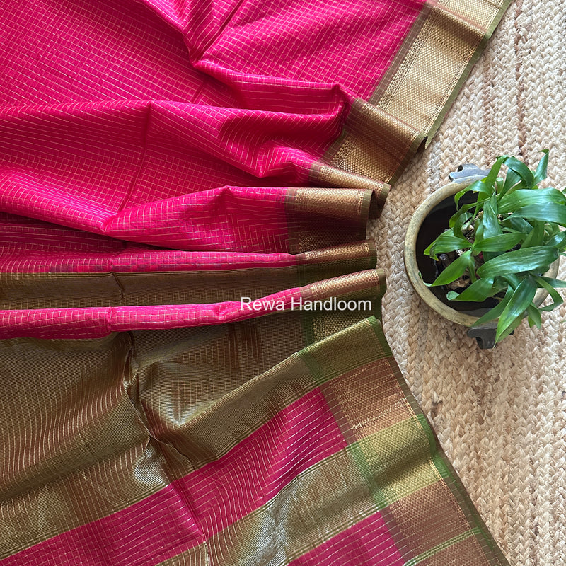 Maheshwari Rani Pink Zari Checks Saree ZCHX465