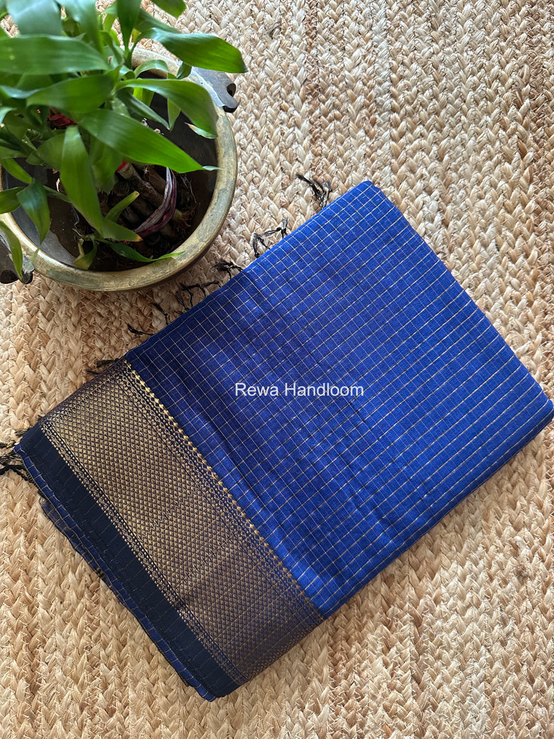 Maheshwari Dark Blue Zari Checks Saree ZCHX463