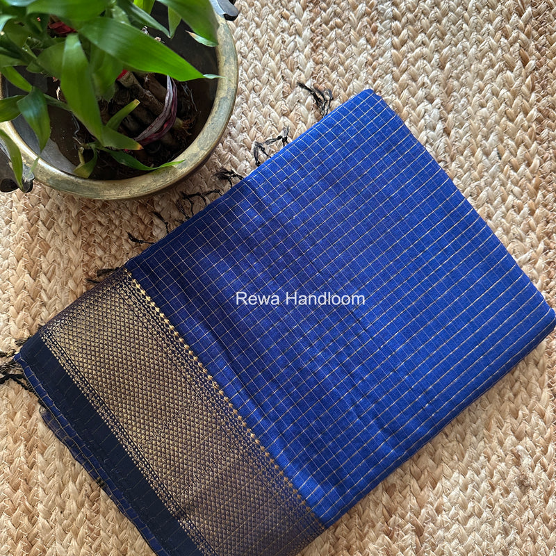 Maheshwari Dark Blue Zari Checks Saree ZCHX463