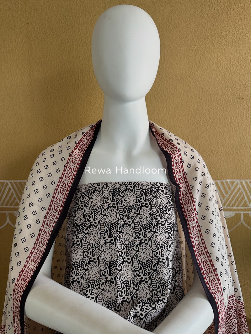 Black-White Bagh Print Cotton Suit BGCSJ028