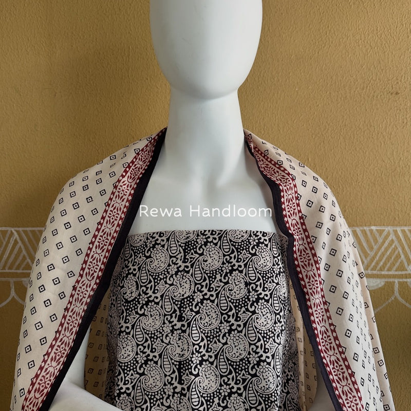 Black-White Bagh Print Cotton Suit BGCSJ028