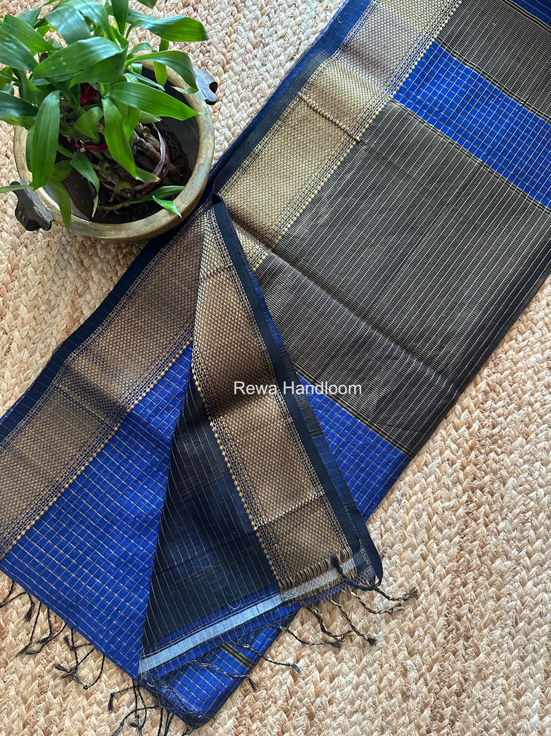 Maheshwari Dark Blue Zari Checks Saree ZCHX463