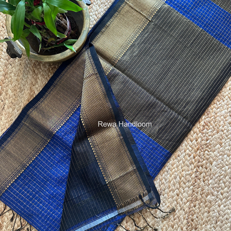 Maheshwari Dark Blue Zari Checks Saree ZCHX463