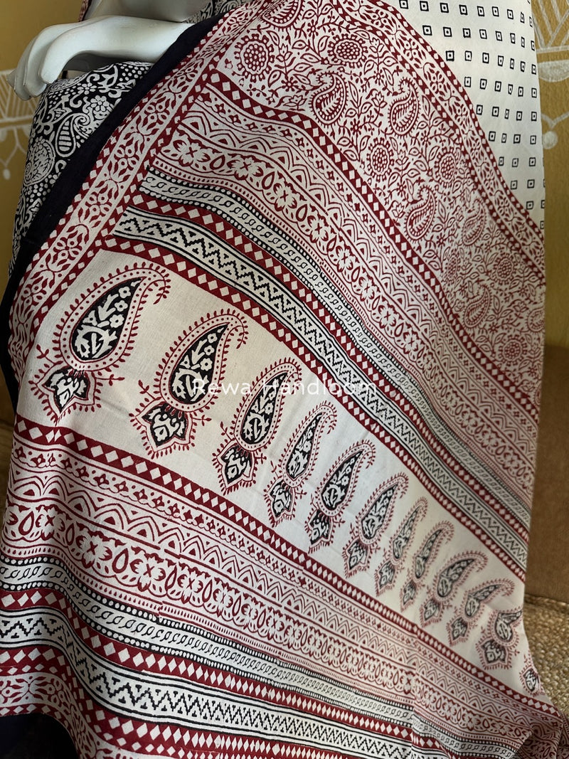 Black-White Bagh Print Cotton Suit BGCSJ028