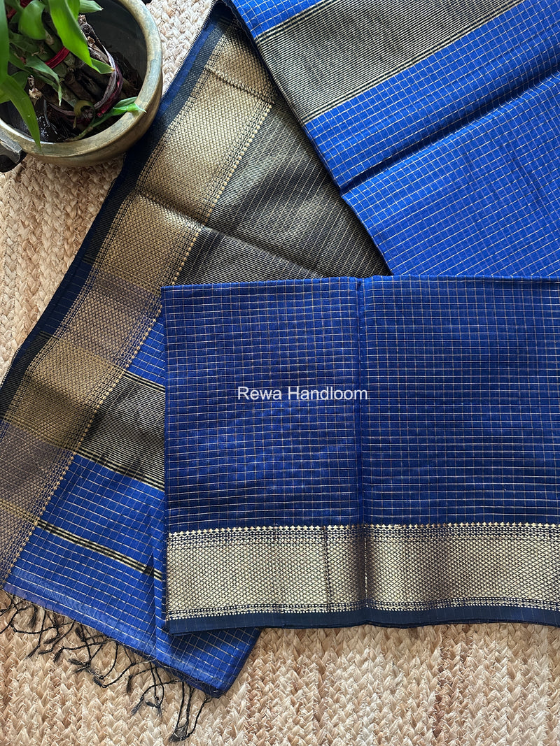 Maheshwari Dark Blue Zari Checks Saree ZCHX463