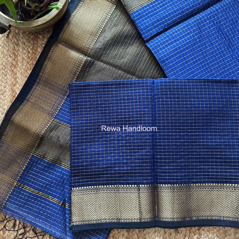 Maheshwari Dark Blue Zari Checks Saree ZCHX463