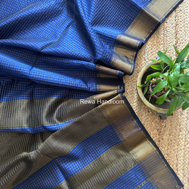 Maheshwari Dark Blue Zari Checks Saree ZCHX463