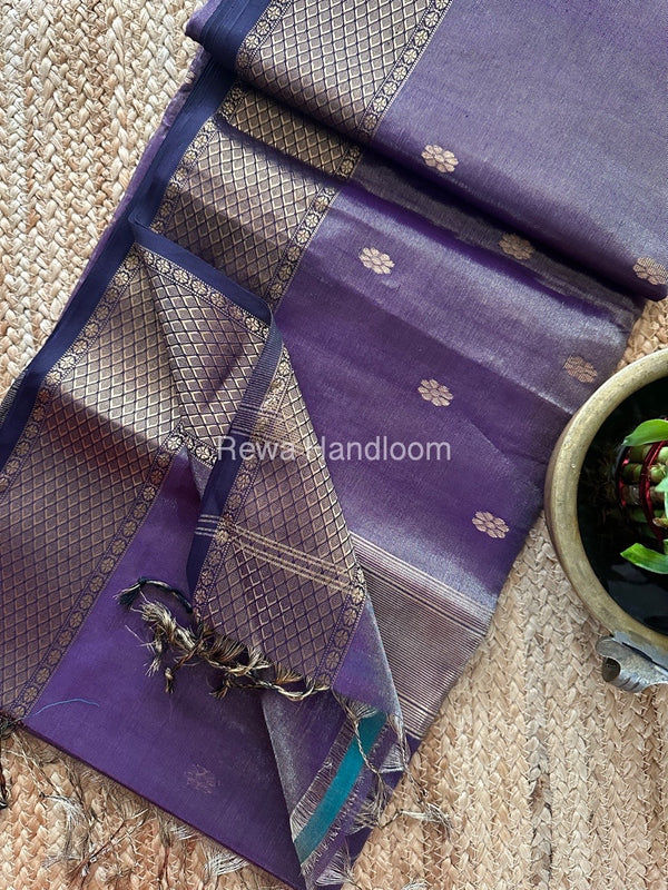 Maheshwari Deep Purple Tissue Silk Saree TFBS018