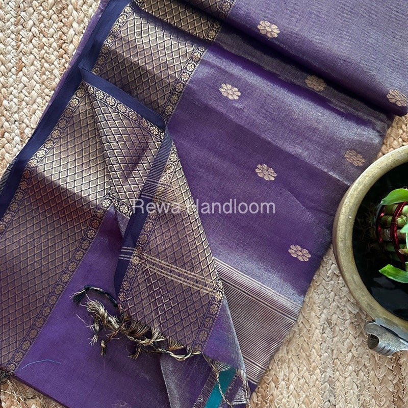 Maheshwari Deep Purple Tissue Silk Saree TFBS018