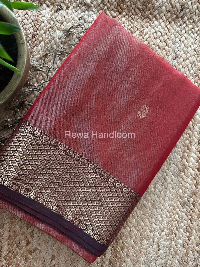 Maheshwari Red Tissue Butti Saree TBBS0100