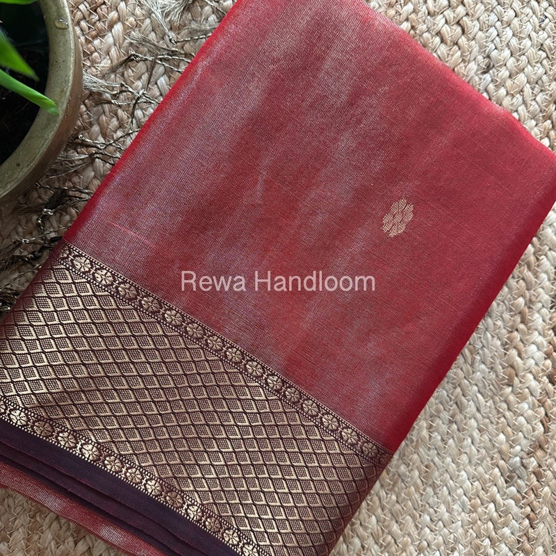 Maheshwari Red Tissue Butti Saree TBBS0100