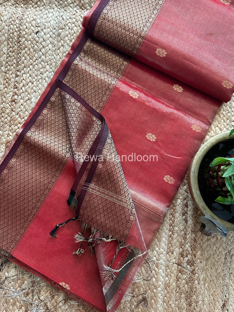 Maheshwari Red Tissue Butti Saree TBBS0100