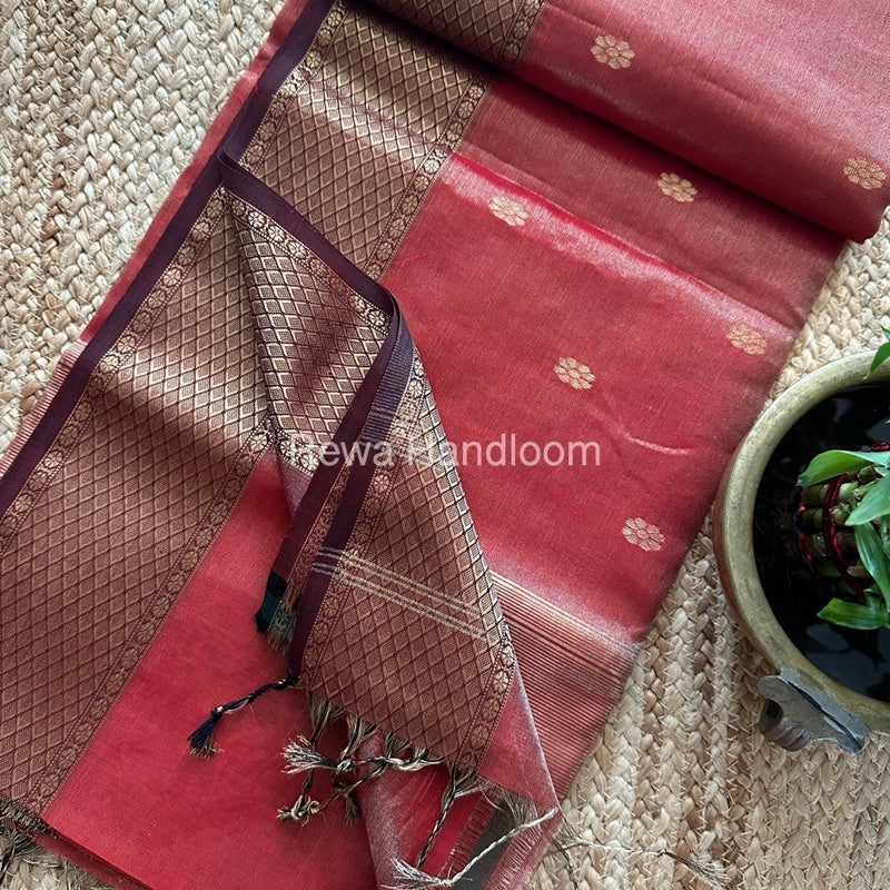 Maheshwari Red Tissue Butti Saree TBBS0100