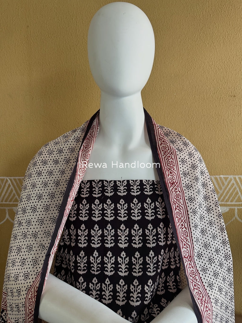 Black-White Bagh Print Cotton Suit BGCSJ025
