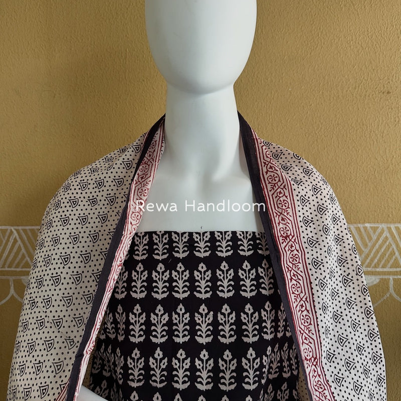 Black-White Bagh Print Cotton Suit BGCSJ025